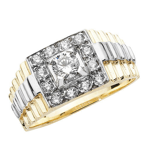 Men's Watch Strap Signet Ring 9ct yellow and White Gold Square Face Hallmarked