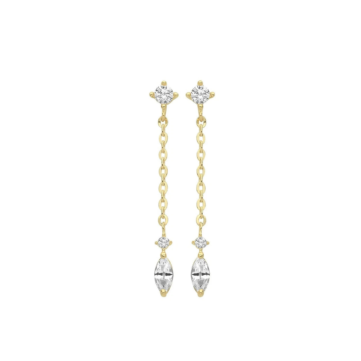 Marquise Chain Drop Earrings 9ct Yellow Gold 375 Hallmarked Brand New Boxed