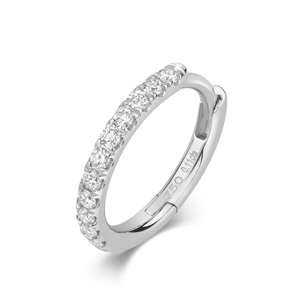 9.7mm 11 Natural Diamond Hoop Earring 18ct White Gold Hallmarked British Made