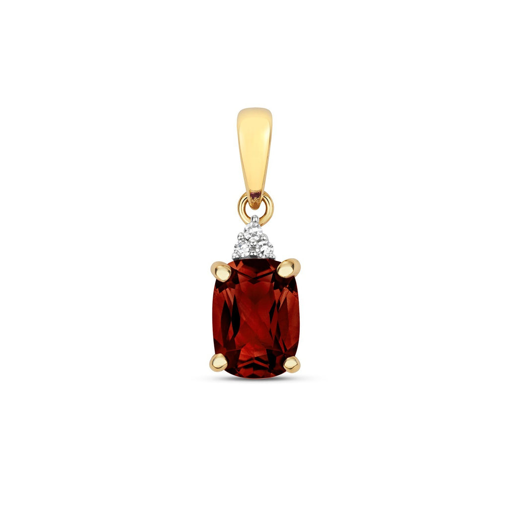 Cushion Garnet Diamond Pendant 9ct Yellow Gold 375 Hallmarked Chain Lengths