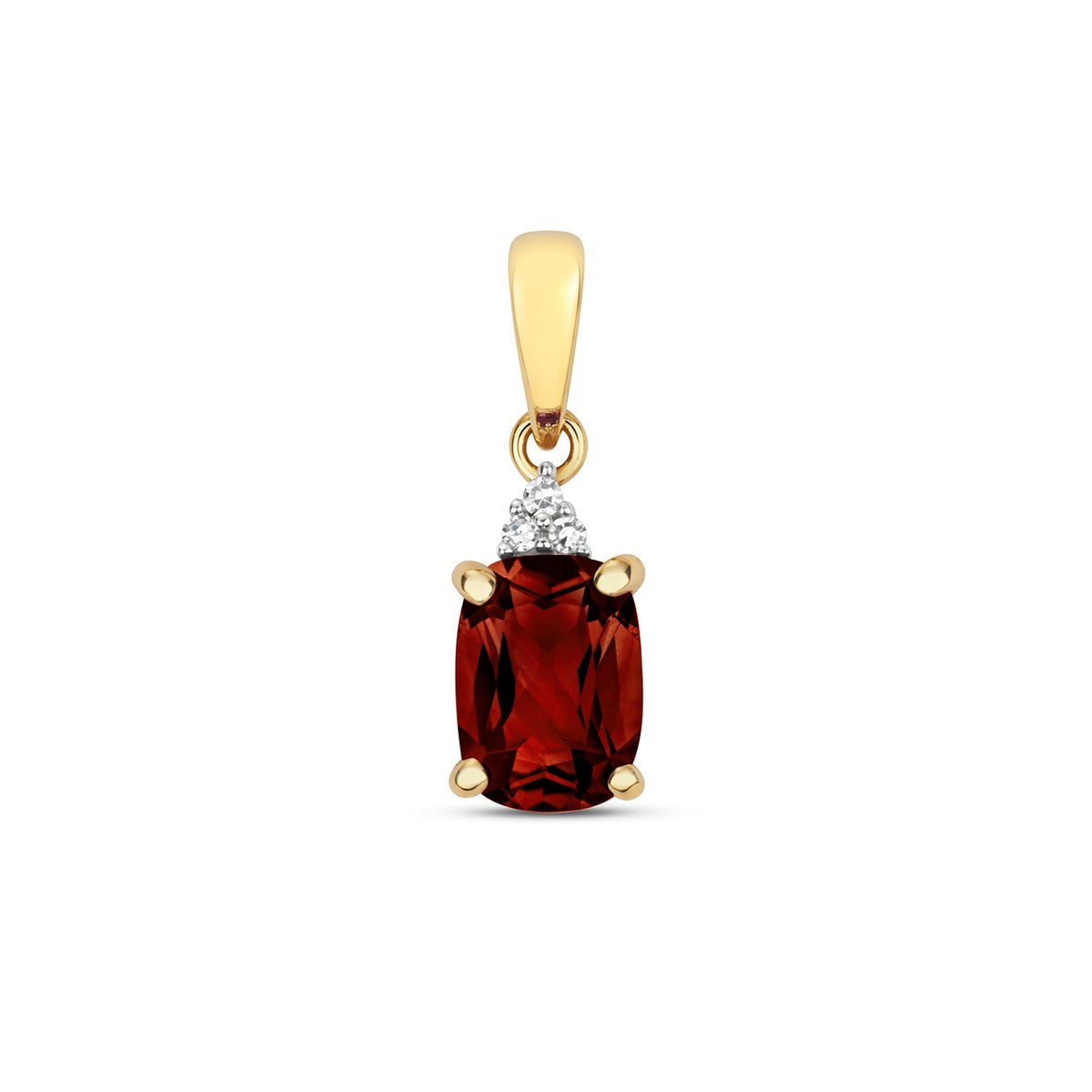 Cushion Garnet Diamond Pendant 9ct Yellow Gold 375 Hallmarked Chain Lengths