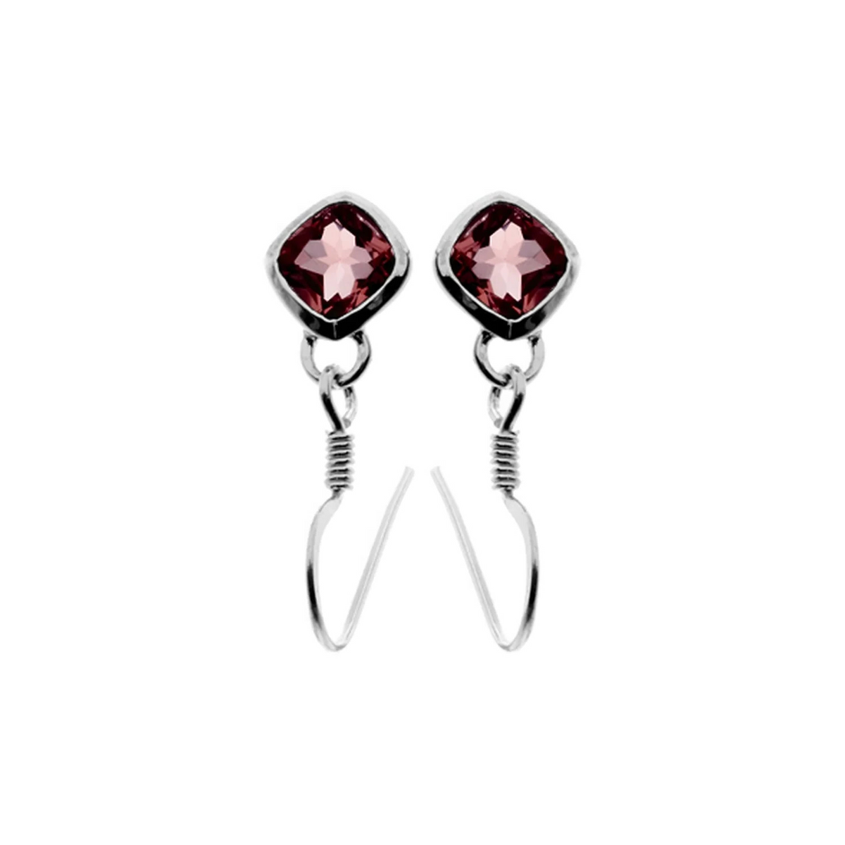 Cushion Natural Garnet Drop Earrings Sterling Silver 925 Hallmarked British Made