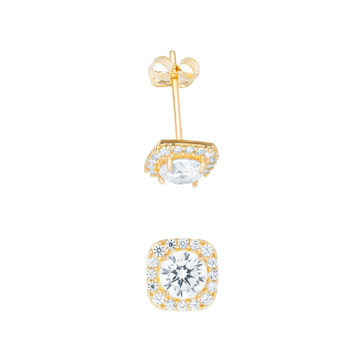 Square Halo Gemstone Stud Earrings 9ct Yellow Gold 375 Hallmarked British Made