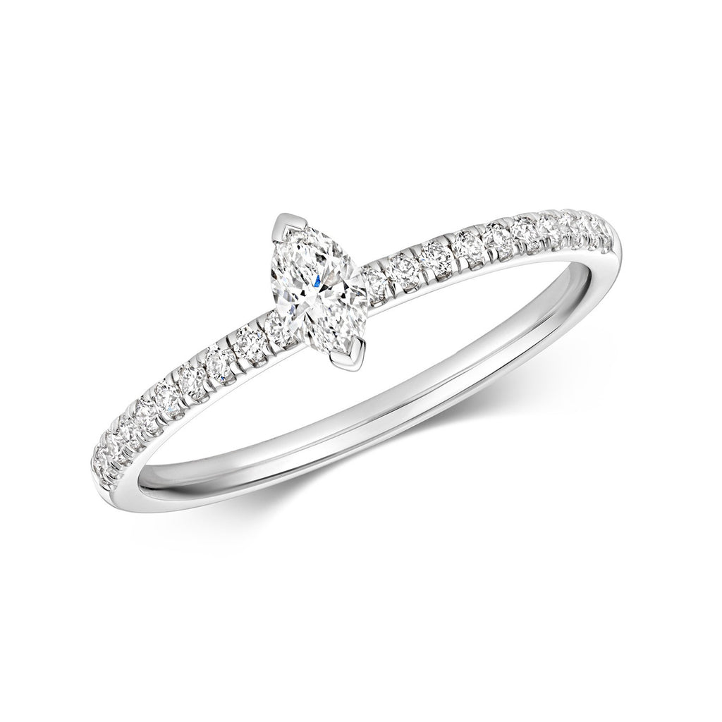 21 Natural Diamond Marquise Cut Ring 18ct White Gold Hallmarked Sizes K - N