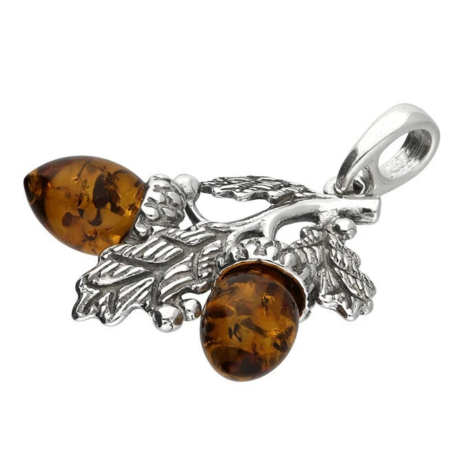 Acorn Natural Amber Pendant Sterling Silver 925 Hallmarked All Chain Lengths