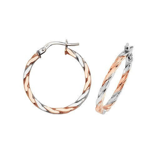 9ct White/Rose Gold Ribboned Hoop Earrings 375 Hallmarked 8mm - 30mm Diameter