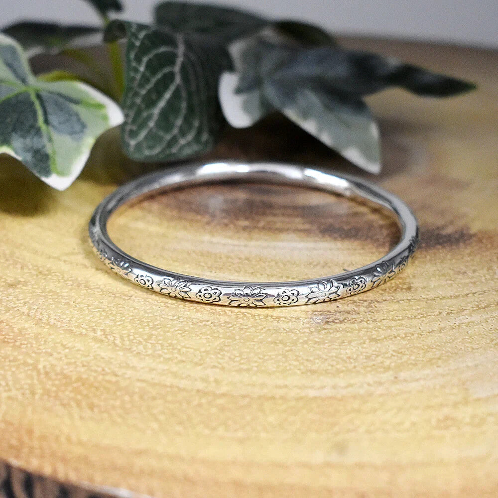 Sterling Silver Flower Bangle British Made 925 Hallmarked Brand New Boxed