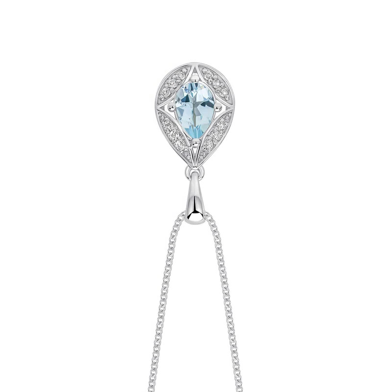 Art Deco Aquamarine & Topaz Pendant 9ct White Gold 375 Hallmarked British Made