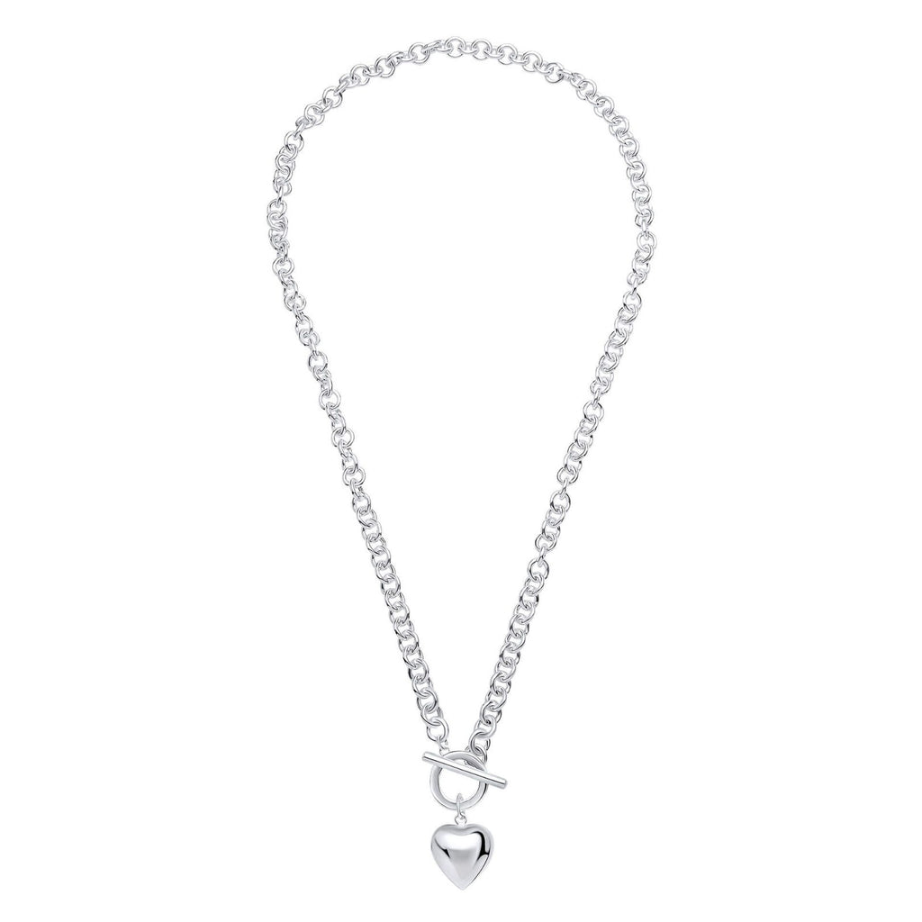 Puffy Heart T Bar Necklace Sterling Silver 925 Hallmarked Brand New Boxed