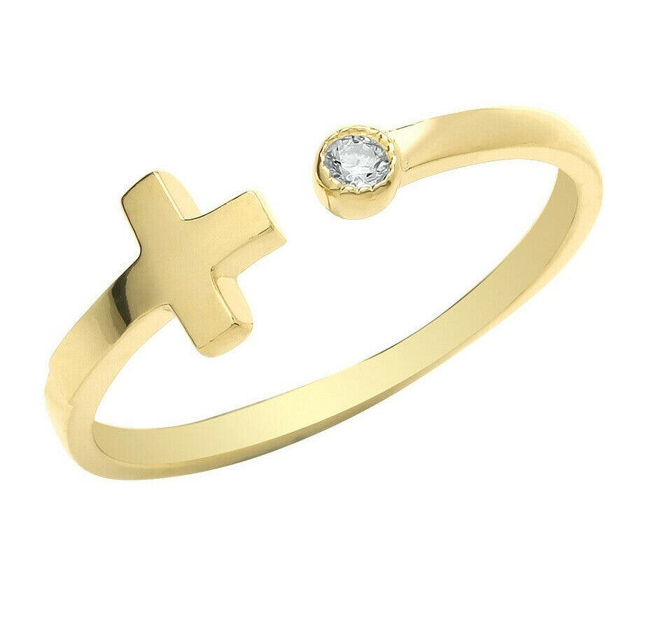 Gemstone Open Cross Ring 9ct Yellow Gold Hallmarked Sizes J - R British Made