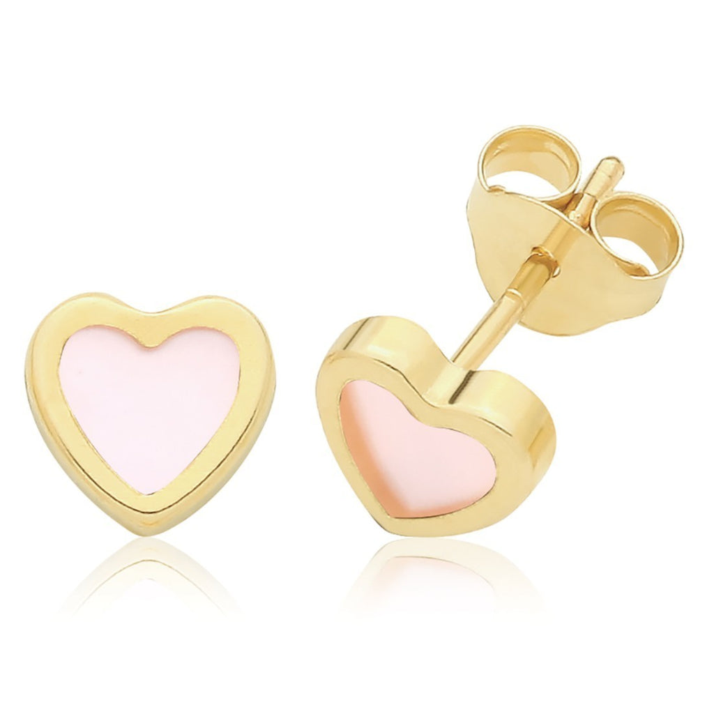 Flush Natural Pearl Heart Stud Earrings 9ct Yellow Gold 375 Hallmarked Brand New
