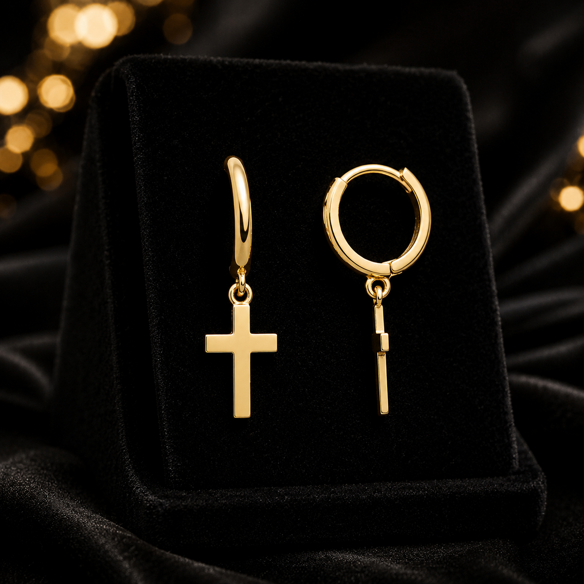 8mm Cross Drop Hoops Earrings 9ct Yellow Gold 375 Hallmarked Brand New