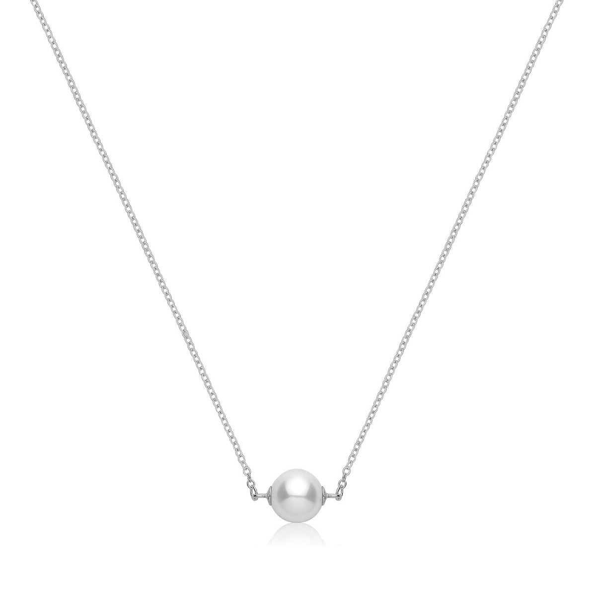 Ladies Pearl Station Necklace Sterling Silver 925 Hallmarked British Made
