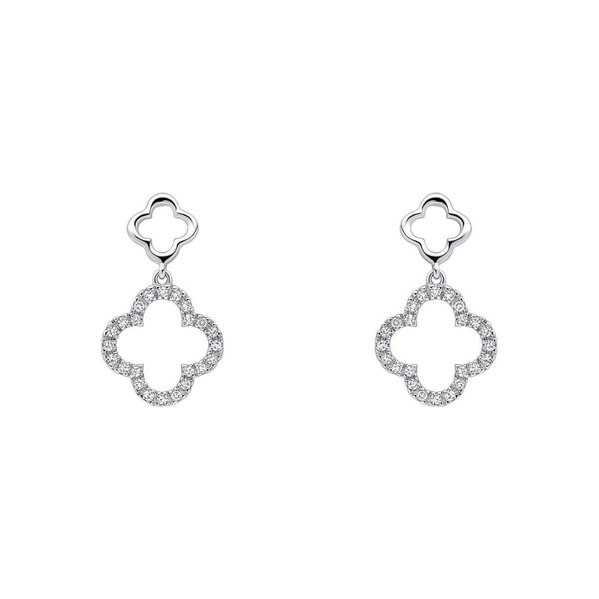 Diamond Quatrefoil Drop Earrings 9ct White Gold 375 Hallmarked British Made