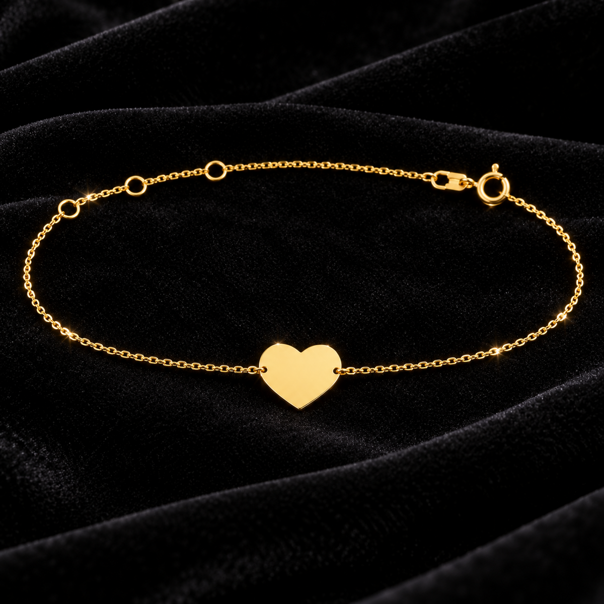 Ladies Adjustable Heart Bracelet 9ct Yellow Gold 375 Hallmarked British Made