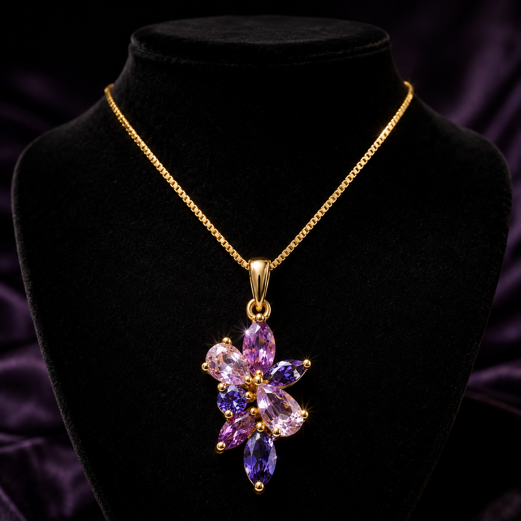 Amethyst Marquise Pendant 9ct Yellow Gold 375 Hallmarked British Made
