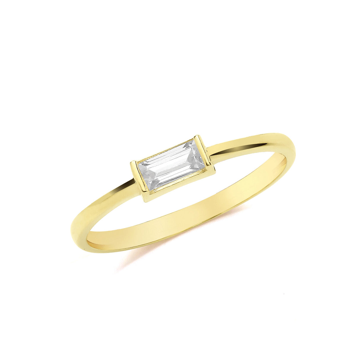 Solitaire Baguette Ring 9ct Yellow Gold Hallmarked Sizes J - T  British Made