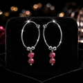 Garnet Double Drop Hoop Earrings Sterling Silver 925 Hallmarked Brand New Boxed