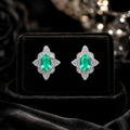 Oval Emerald Vinatge Stud Earrings 9ct White Gold 375 Hallmarked British Made