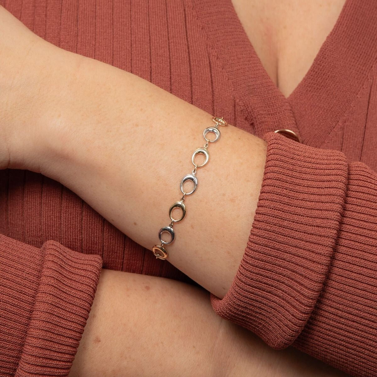 Oval Link Bracelet 9ct Mixed Gold 375 Hallmarked British Made Brand New Boxed