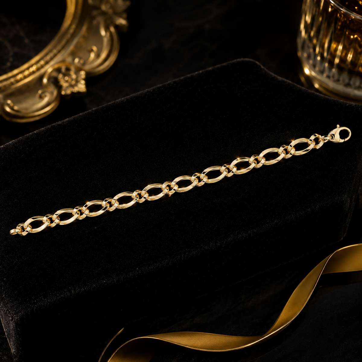 Figaro Link Bracelet 9ct Yellow Gold 375 Hallmarked British Made Brand New