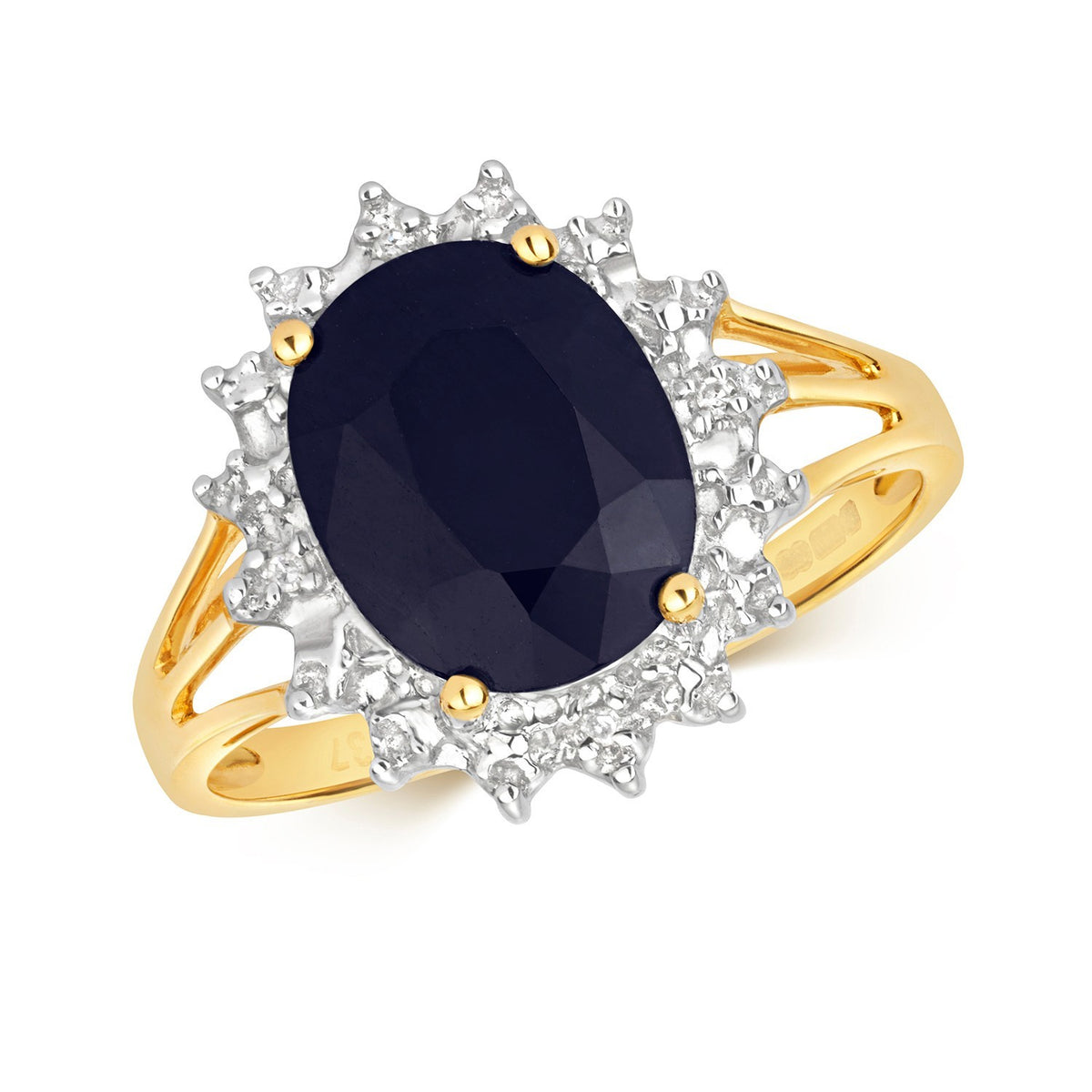 Oval Vintage Sapphire Diamond Ring 9ct 2 Tone Gold 375 Hallmarked Sizes J - Q