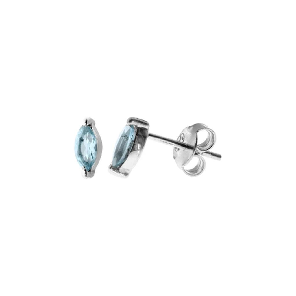 Natural Blue Topaz Marquise Stud Earrings Sterling Silver 925 Hallmarked