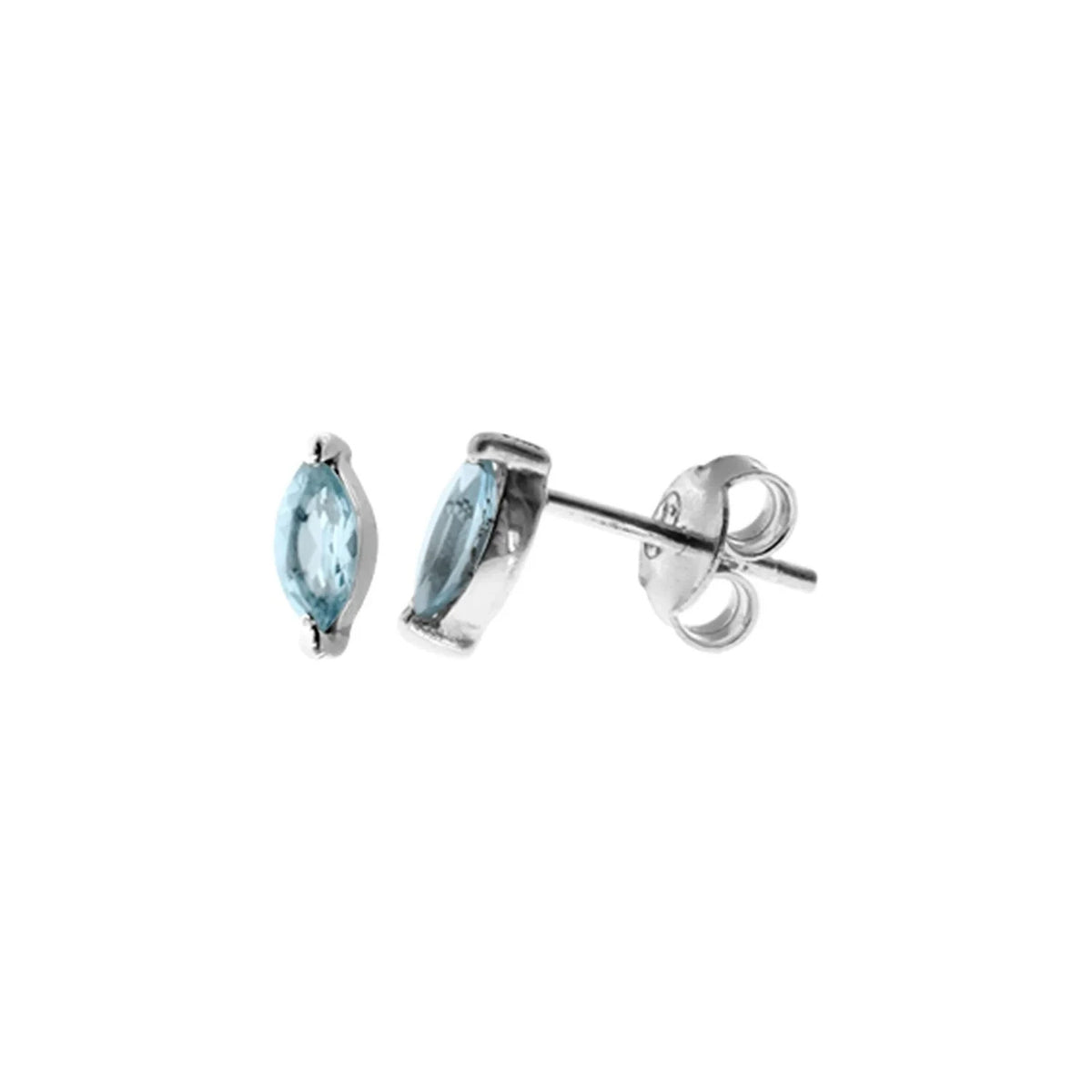 Natural Blue Topaz Marquise Stud Earrings Sterling Silver 925 Hallmarked