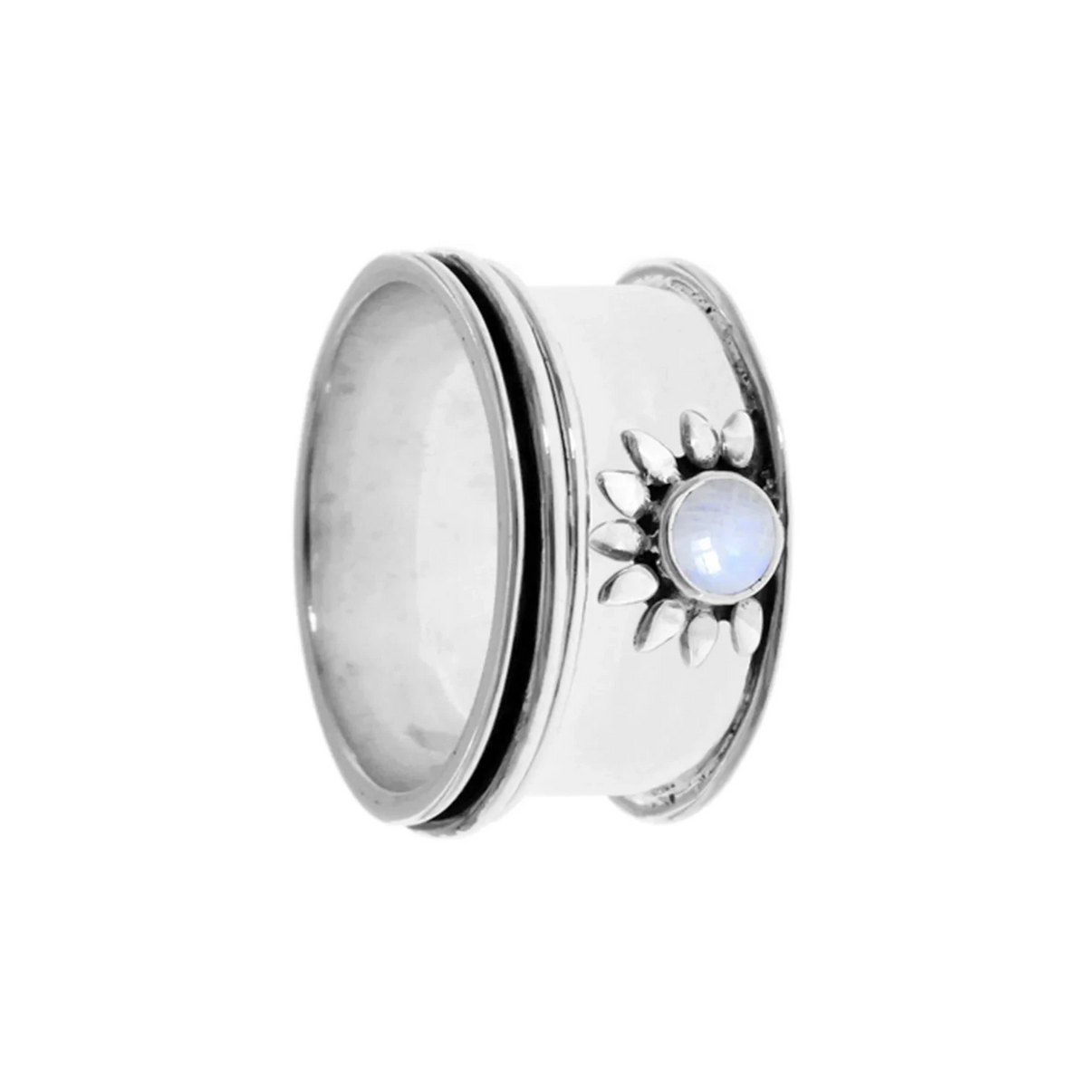 Sunray Moonstone Spinner Ring Sterling Silver 925 Hallmarked Size K - T