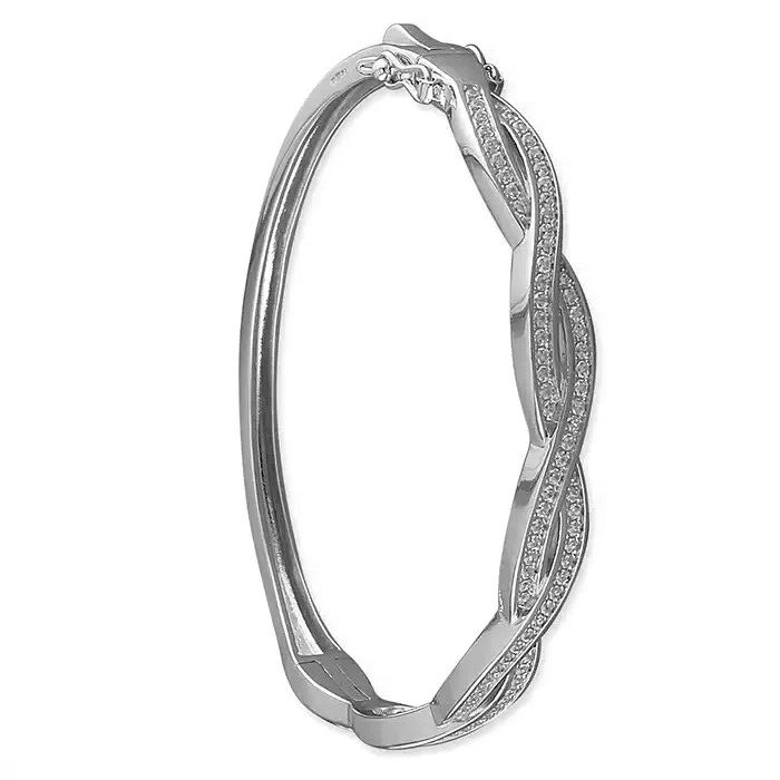 Interwoven Zircon Bangle Sterling Silver 925 Hallmarked British Made Brand New