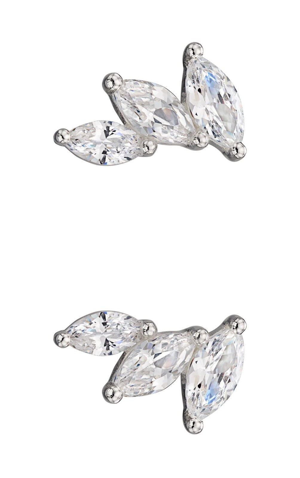 3 Stone Marquise Stud Earrings Sterling Silver 925 Hallmarked Brand New Boxed