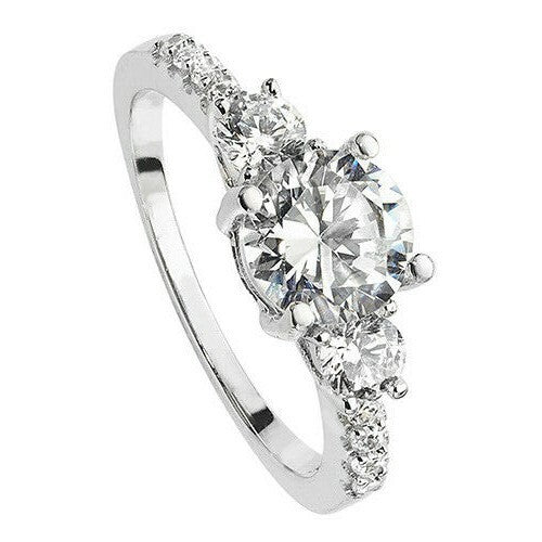 Sterling Silver Three Stone Ring Solitaire Engagement 925 Hallmarked Size L - T