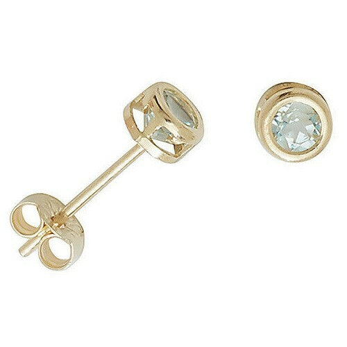 Yellow Gold Blue Topaz Earrings Solitaire Natural Stone 375 9 Carat New Boxed