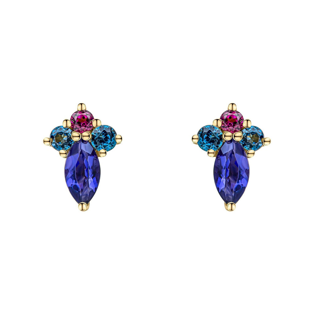 Barcelona Cluster Stud Earrings 9ct Yellow Gold 375 Hallmarked British Made