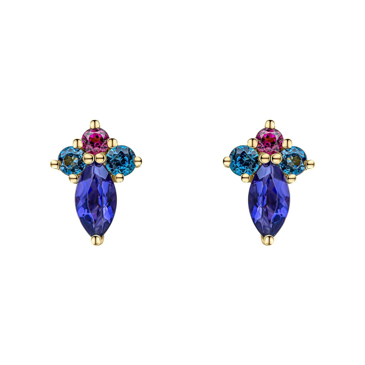 Barcelona Cluster Stud Earrings 9ct Yellow Gold 375 Hallmarked British Made