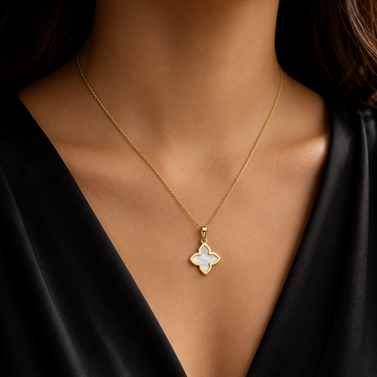 Floral Mother Of Pearl 9ct Yellow Gold Pendant 375 Hallmarked All Chain Lengths