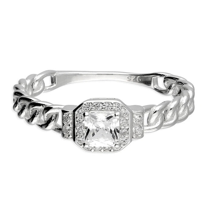 Square Halo Band Ring Sterling Silver 925 Hallmarked British Made Size L - Q