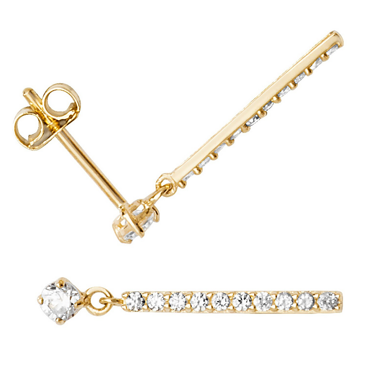 11 Stone Bar Drop Earrings 9ct Yellow Gold 375 Hallmarked Brand New Boxed