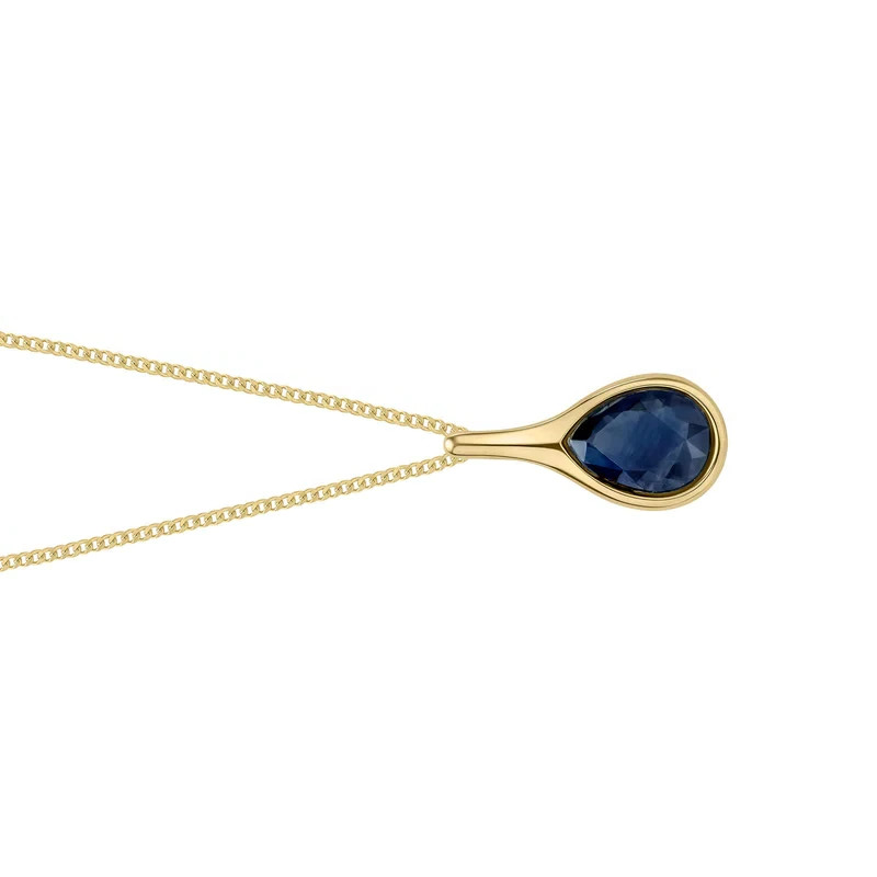 Flush Teardrop Sapphire Pendant 9ct Yellow Gold 375 Hallmarked British Made