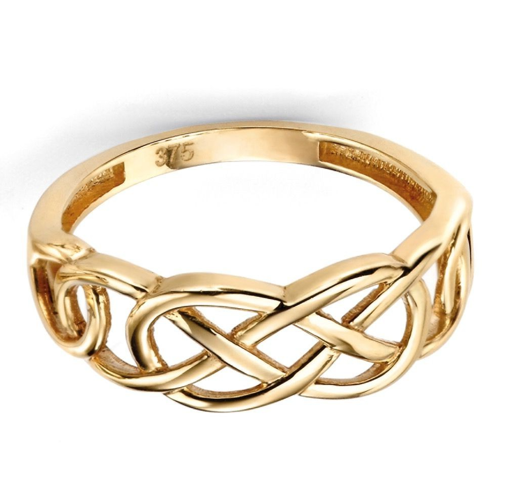 9ct Yellow Gold Celtic Pattern Ring Sizes L - Q  British Made Brand New