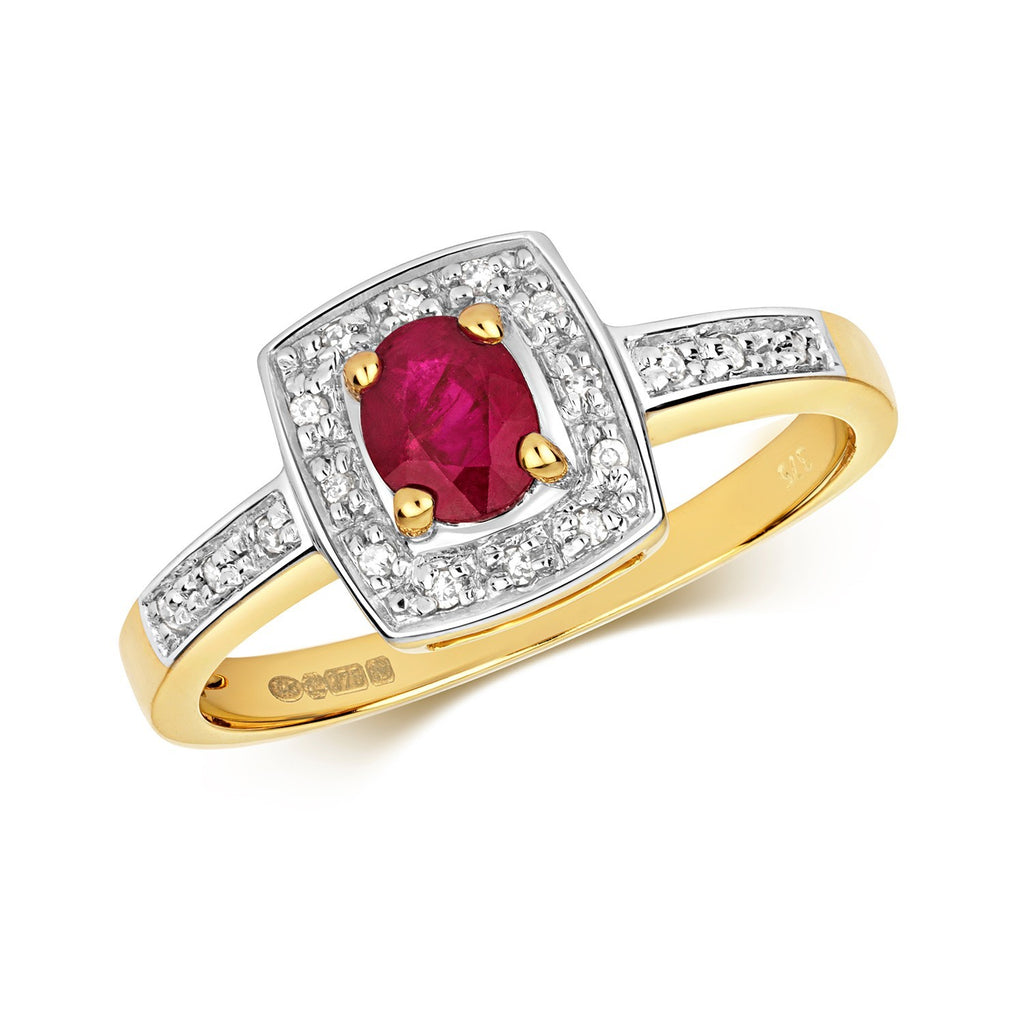 Oval Ruby Diamond Ring 9ct 2 Tone Gold 375 Hallmarked Sizes J - Q