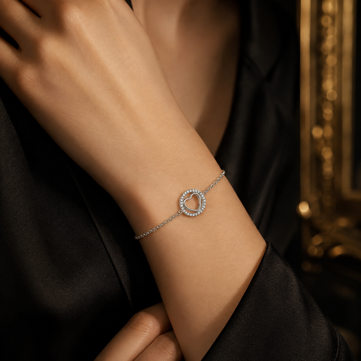 Heart Halo Station Bracelet Sterling Silver 925 Hallmarked Brand New Boxed