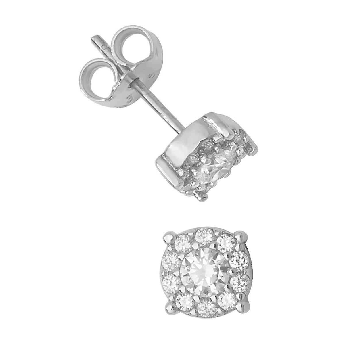6mm Round Halo Stud Earrings 9ct White Gold 375 Hallmark Brand New Boxed