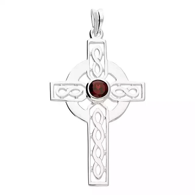 Celtic Garnet Cross Sterling Silver 925 Hallmark British Made All Chain Lengths