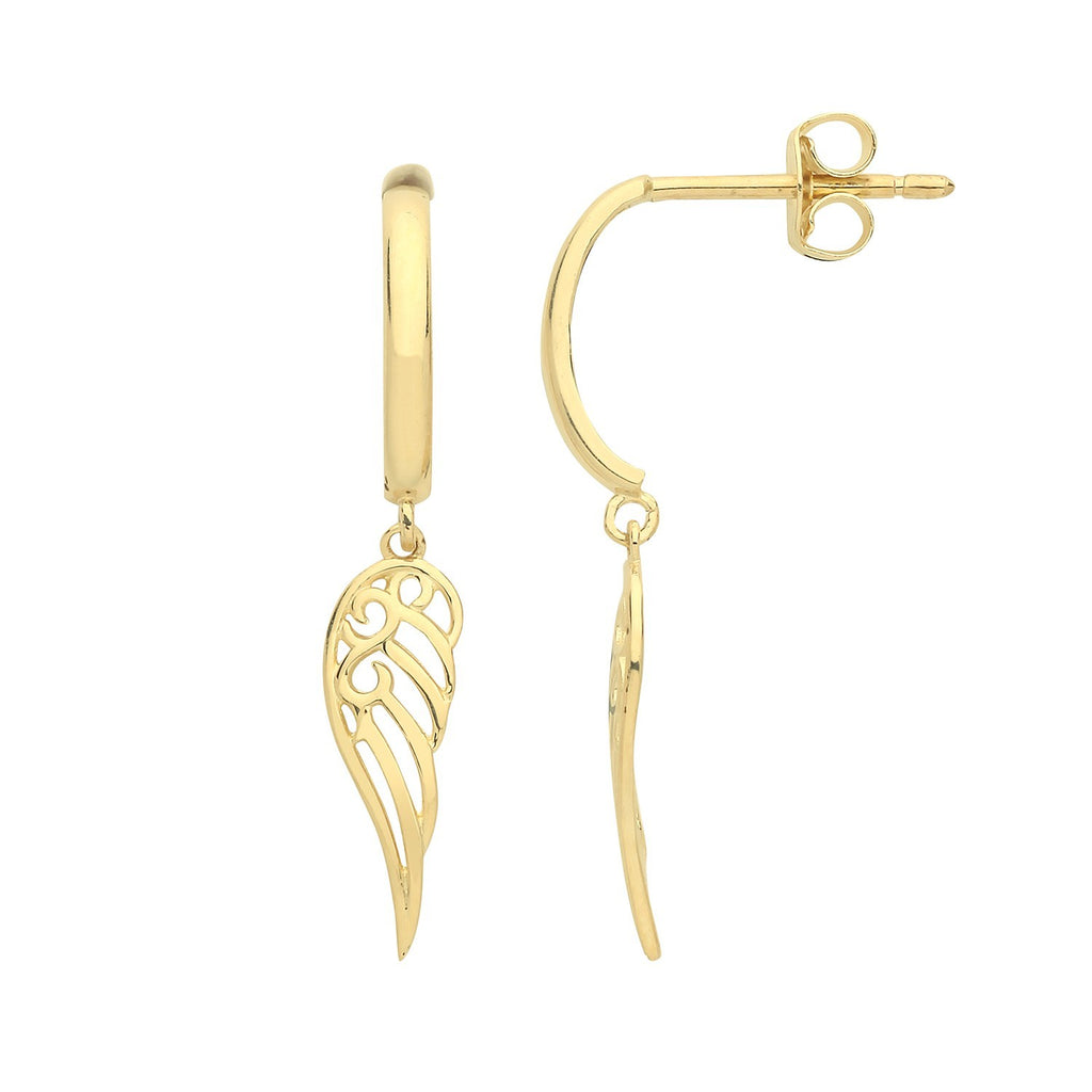 Angel Wing Drop Earrings 9ct Yellow Gold 375 Hallmarked Brand New Boxed
