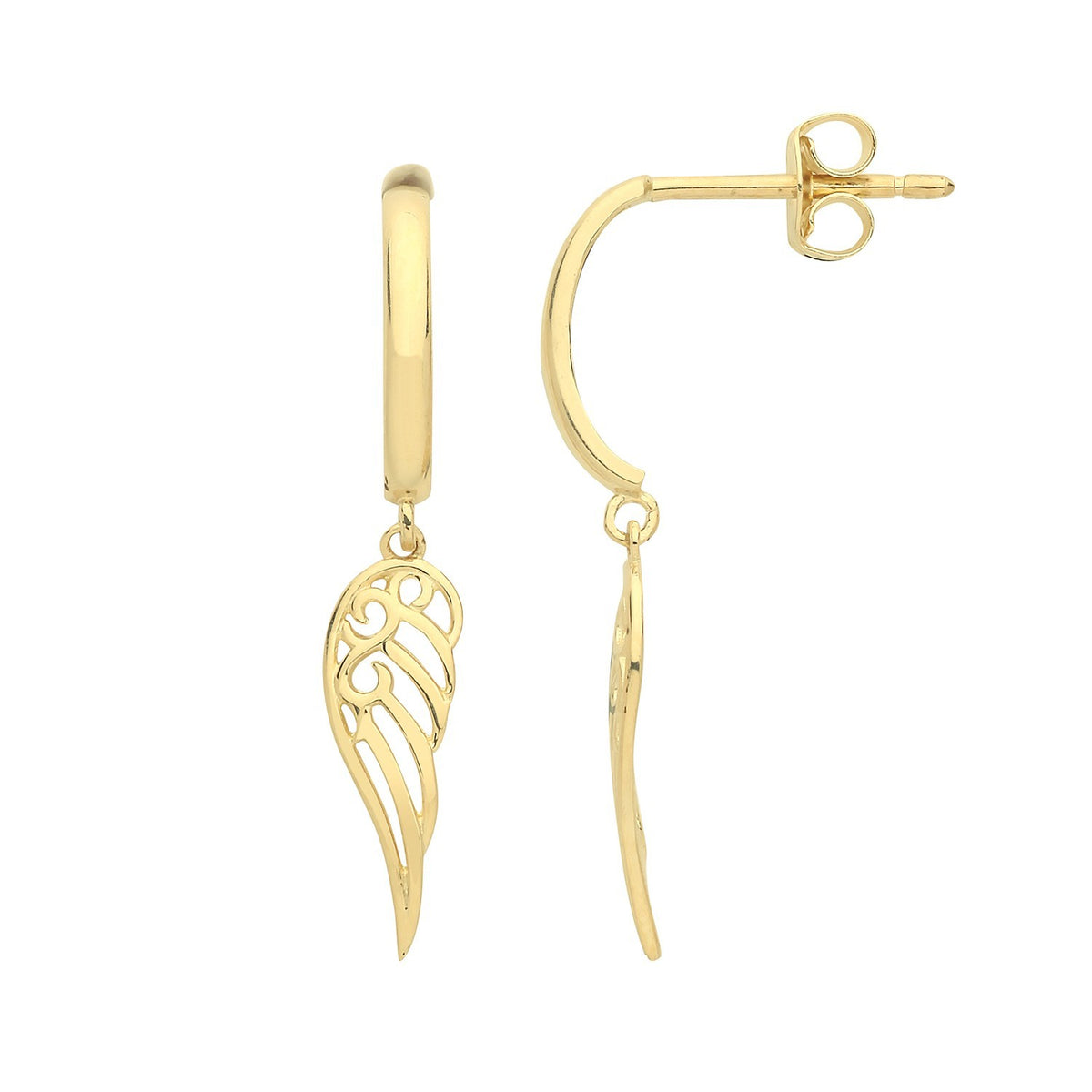 Angel Wing Drop Earrings 9ct Yellow Gold 375 Hallmarked Brand New Boxed
