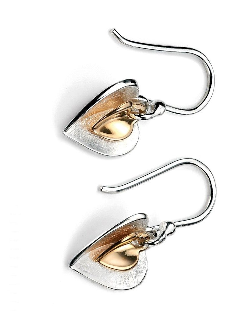 Double Heart Drop Earrings 9ct Yellow Gold Plated Hallmarked Brand New Boxed