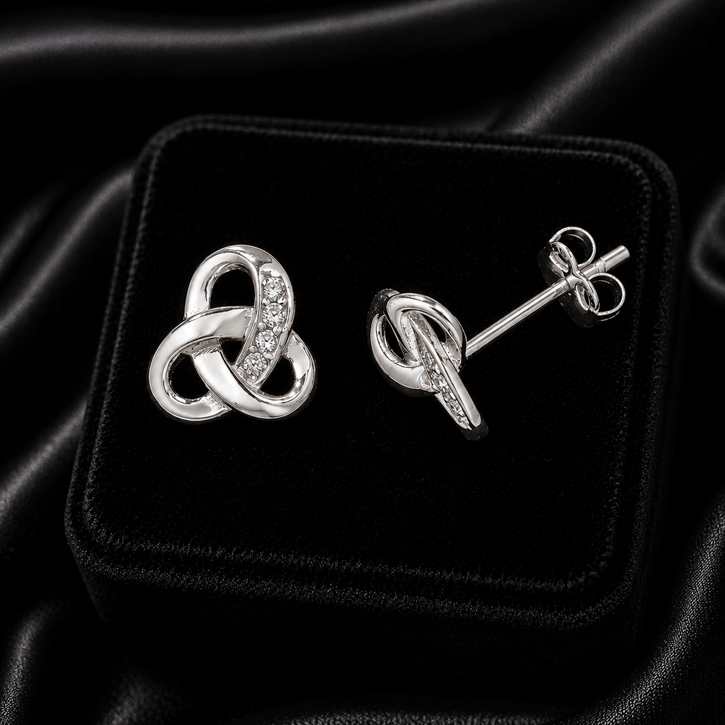 4 Stone Infinity Stud Earrings 9ct White Gold 375 Hallmarked Brand New Boxed