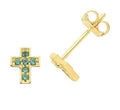 Yellow Gold Emerald Earrings Cross Stud Natural Stone 375 9 Carat New Boxed