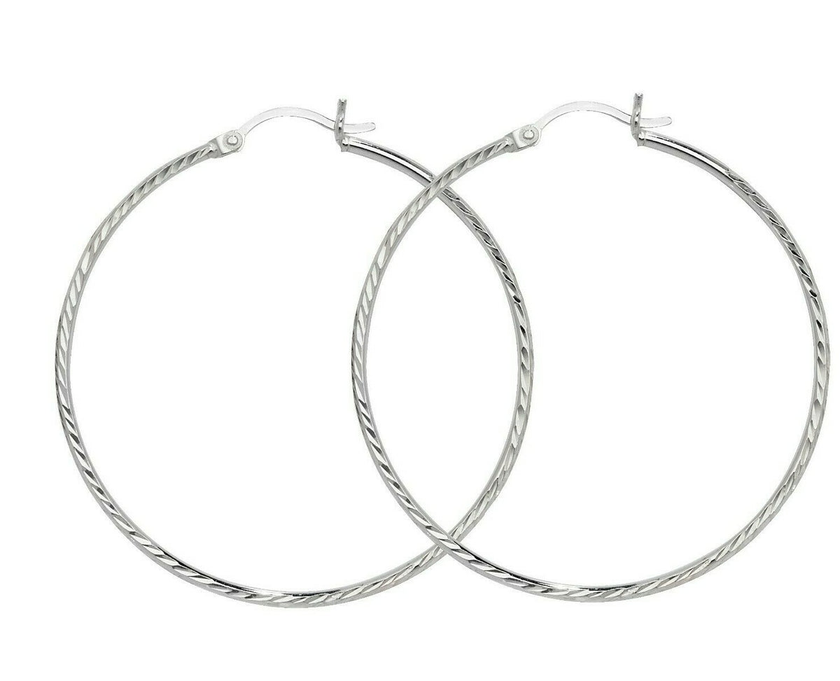 Sterling Silver Hoop Earrings 45mm Diamond Cut 925 Hallmarked British Made